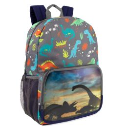 24 Bulk 17 Inch Dinosaur Backpack With Side Mesh Pockets Grey