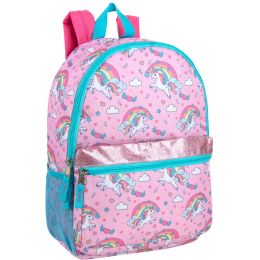 24 Bulk 17-Inch Printed Backpack W Side Mesh Pockets Unicorn