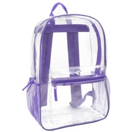 24 Bulk Classic 17 Inch Clear Backpack - Girls Purple