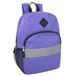 24 Bulk 17 Inch Safety Reflective Backpack With Side Pocket - 9 Colors Purple