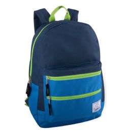 24 Bulk 17 Inch Double Front Zippered Pocket Backpack Navy