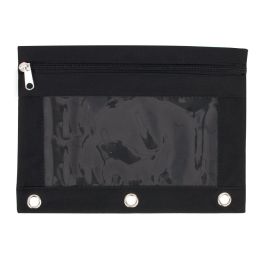 100 Bulk 3-Ring Binder Pencil Pouch With Window Black