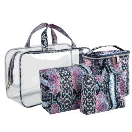 24 Bulk Clear Cosmetic Traveling Case With 3 Cosmetic Bags & Pouch