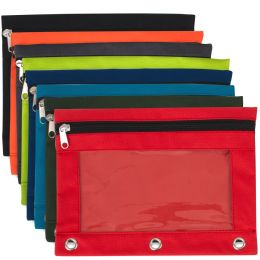 100 Bulk 3-Ring Binder Pencil Pouch With Window 8 Color Assortment