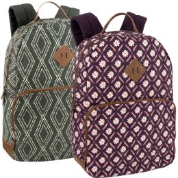 24 Bulk 17 Inch Cotton Printed Diamond Backpack W Laptop Section - 2 Colors