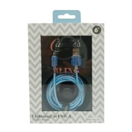 6 Bulk Candie's Bling Collection 6 Foot Braided Mfi Iphone Lightning Cable In Blue