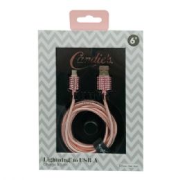 6 Bulk Candie's Bling Collection 6 Foot Braided Mfi Iphone Lightning Cable In Pink