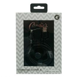 12 Bulk Candie's Bling Collection 4 Foot Braided Mfi Iphone Lightning Cable In Black