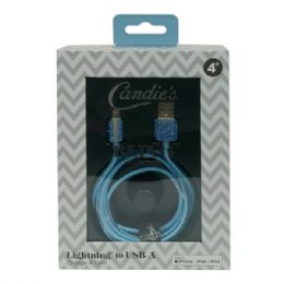 12 Bulk Candie's Bling Collection 4 Foot Braided Mfi Iphone Lightning Cable In Blue