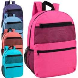 24 Bulk 17 Inch Double Front Pocket Backpack With Side Mesh Pockets - 4 Pastel Colors