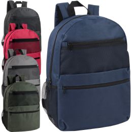 24 Bulk 17 Inch Double Front Pocket Backpack With Side Mesh Pockets - 5 Colors