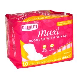 24 Bulk Coralite Regular Maxi Pads With Wings - 10 Ct.