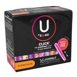24 Bulk Travel Size U By Kotex  Click Compact Tampons Super Plus - Box Of 16