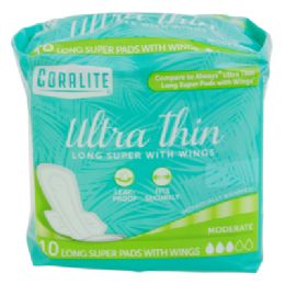 24 Bulk Ultra Thin Pads 10ct Long Super W/wings Moderate Coralite