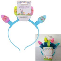 24 Bulk Egg Light Up Headband W/ Prntd Egg/tinsel Trim 3 Function Led On 12pc Pdq 2asst