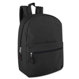 24 Bulk Wholesale 16.5 Inch Solid Color Backpack - Black Only