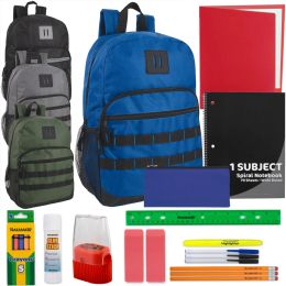 24 Bulk 17" Double Daisy Chain Backpack With 20-Piece School Supplies Kit - 4 Colors
