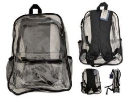24 Bulk 16" Clear Backpack With Front Pocket Black