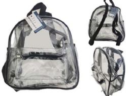 12 Bulk 12 Inch Clear Backpack W/ Front PockeT- Black Color