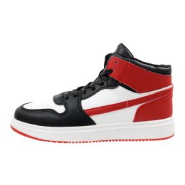 12 Bulk Men's Hightop Sneakers Black&white&red