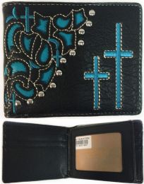 12 Bulk Men Wallet With Double Cross Black And Blue