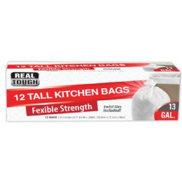 24 Bulk Real Tough Trash Bag Kitchen Tall 13 Gl 12 Ct Twist Tie