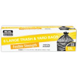 24 Bulk Real Tough Trash & Yard Bag 6 Ct 33 Gl Twist Tie Large