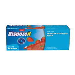 24 Bulk Dispozeit Disposiable Freezer Storage Bag 50ct Slider Lock Quart Size Regular