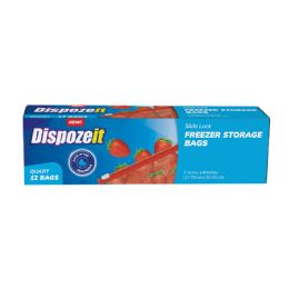 24 Bulk Dispozeit Disposiable Freezer Storage Bag 12 Ct Slider Lock Quart Size Regular