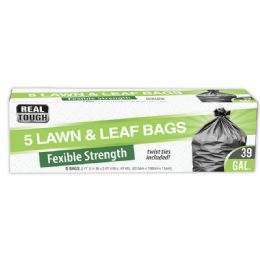 24 Bulk Real Tough Lawn & Leaf Bag 5 Ct 39 Gl Twist Tie