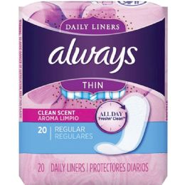 24 Bulk Always Panty Liner 20 Ct Regular Clean Scent