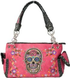4 Bulk Hot Pink Sugar Skull Satchel Purse With Gun Pocket