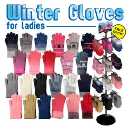 144 Bulk 144pc Fancy Ladies Winter Glove Display