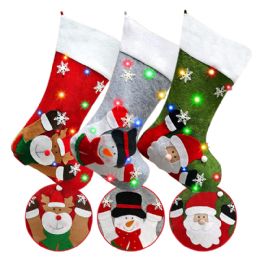 144 Bulk Christmas Stockings With Led Lights