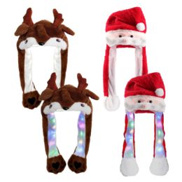 120 Bulk Christmas Long Light Up Santa & Reindeer Hats