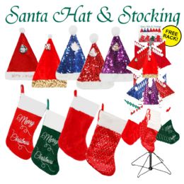 180 Bulk 180pc Santa Hats & Stocking Display
