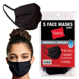 200 Bulk 5pk Hanes 3-Ply Cotton Face Masks (black)
