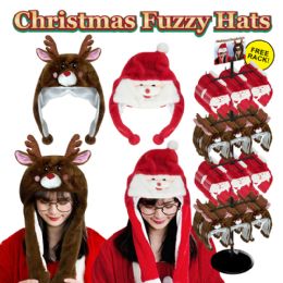 72 Bulk 72pc Santa & Reindeer Fuzzy Hat Display