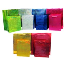 1200 Bulk Hologram Medium Gift Bags In 6 Assorted Colors - 7" X 9" X 3"