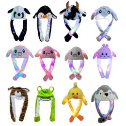120 Bulk 12pc Long Ear Animal Hats With Lights & Moving Ears - Comes In 12 Designs