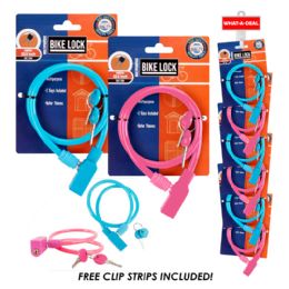 36 Bulk 36pcs Bike Cable Lock With 2 Keys Pink And Blue  With 3 Clip Strips