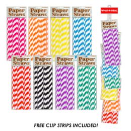 36 Bulk 36pc Paper Straws - 24 Pack With 3 Clip Strips