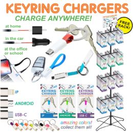 96 Bulk 96pc Key Ring Charge Cord Display
