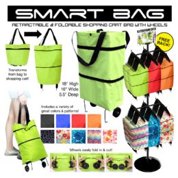 50 Bulk 50pc Retractable & Foldable Shopping Cart Bag With Wheels Display