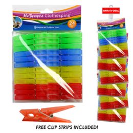 36 Bulk 36pcs 24 Pack Plastic Clothpins 3" Each  With 3 Clip Strips