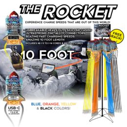 96 Bulk 96pc High Speed 10 Foot Rocket Charge Cord Display