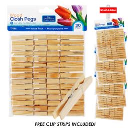 36 Bulk 36pcs 30 Pack Wood Clothpins 2.75" Each  With 3 Clip Strips
