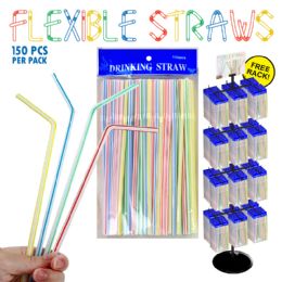 144 Bulk 144pc Flexible Straws 150 Count Display
