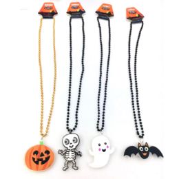 192 Bulk Halloween Flashing Beaded Necklaces In 4 Styles