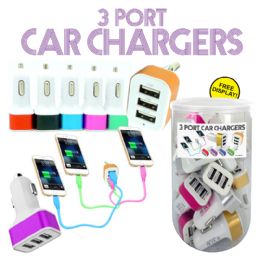 24 Bulk 24pc 3 Port 12 Volt Car Charger Plug